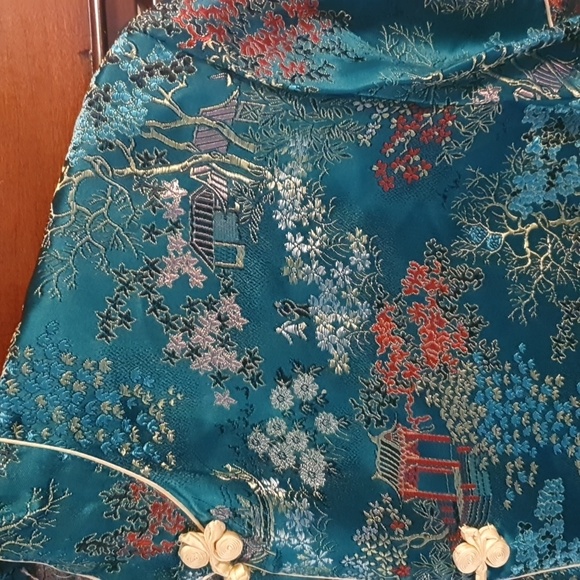 Vtg 1960 Chinese Traditional Floral Satin Brocade 2pc Set SZ Large - Picture 4 of 9